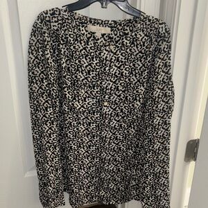 LOFT Leopard Print Long Sleeve Scoop Neck Sweater - Black, Cream & Pink